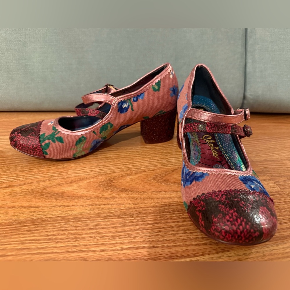 Irregular choice pink flowered heels